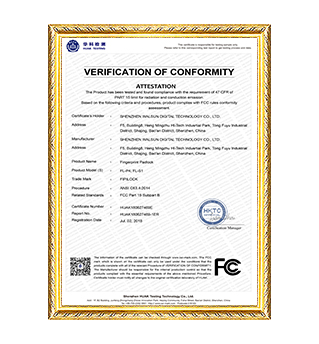 Fingerprint Padlock-FCC-证书